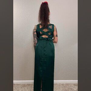 80s Dave & Johnny Dark Green Maxi Sheath Dress Halter Retro 60s Vintage Formal 6